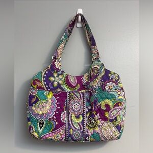 Vera Bradley Quilted Paisley Shoulder Bag Purple Teal 3 Zip Compartments EUC